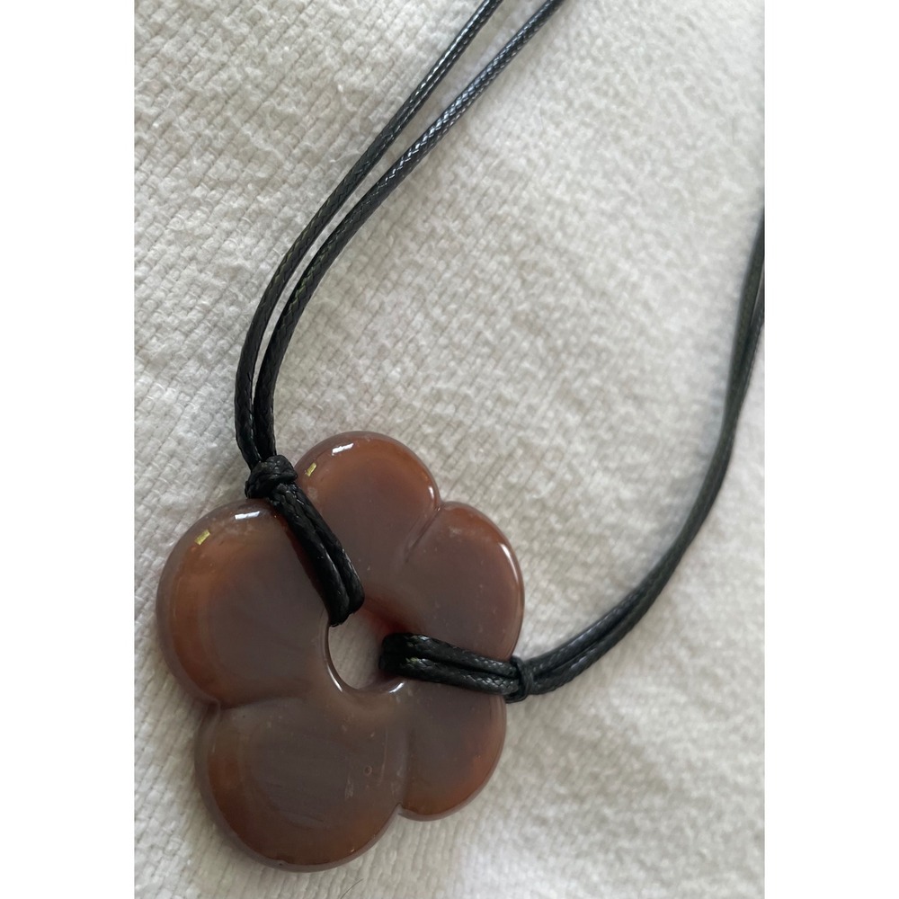 Free People Brown Baby Flower Cord Choker Necklace Adjustable Y2K Brown Glass - Picture 5 of 8